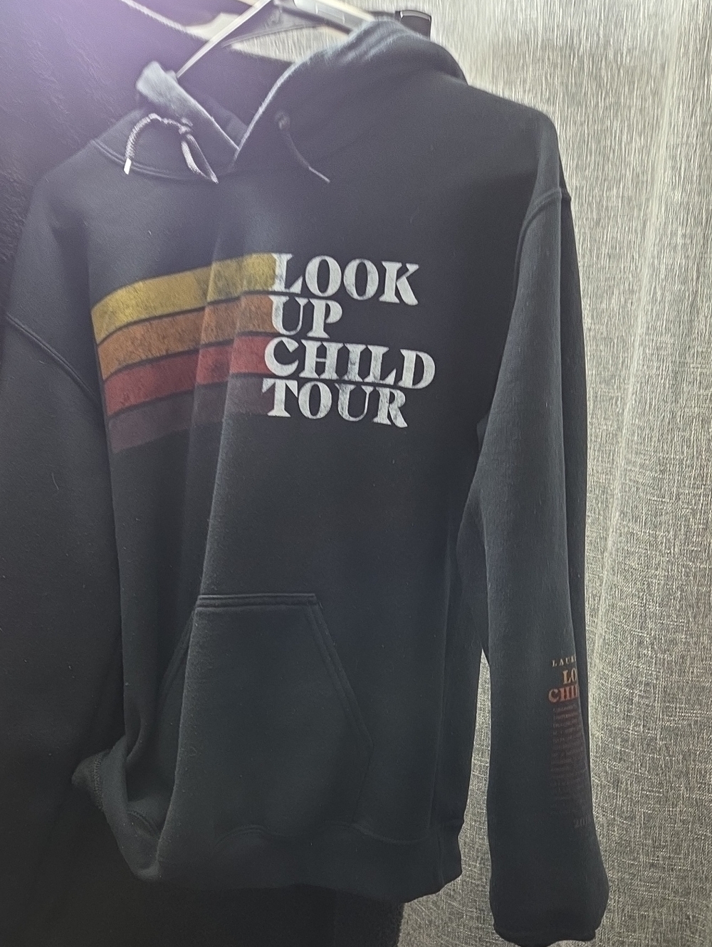 Gildan Black Pullover Hoodie with Retro Striped Tour Graphic